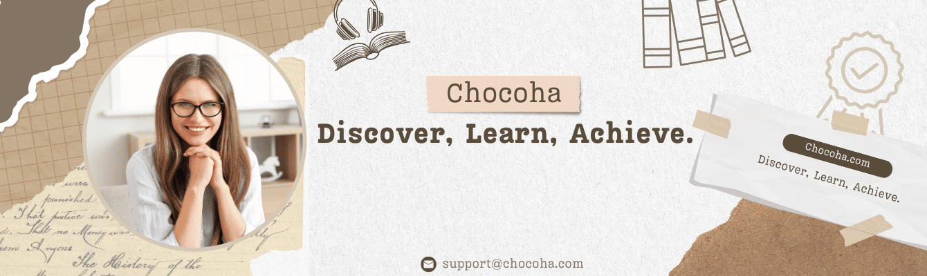 Chocoha banner with slogan Discover, Learn, Achieve promoting ebooks, audiobooks, and online courses.